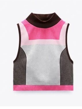 Zara pink & Gray Sleeveless Knit crop Top